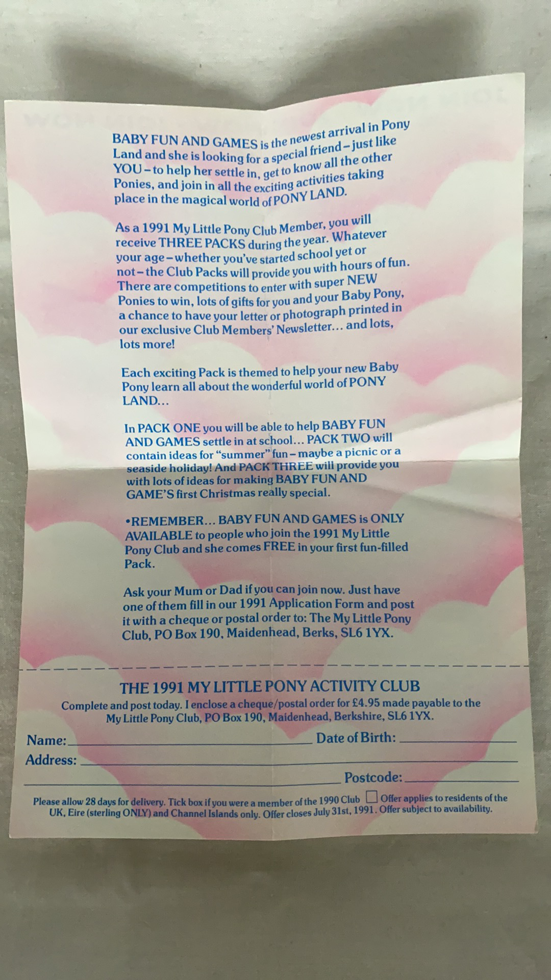 My Little Pony Vintage G1 UK Baby Fun and Games Pamphlet only
