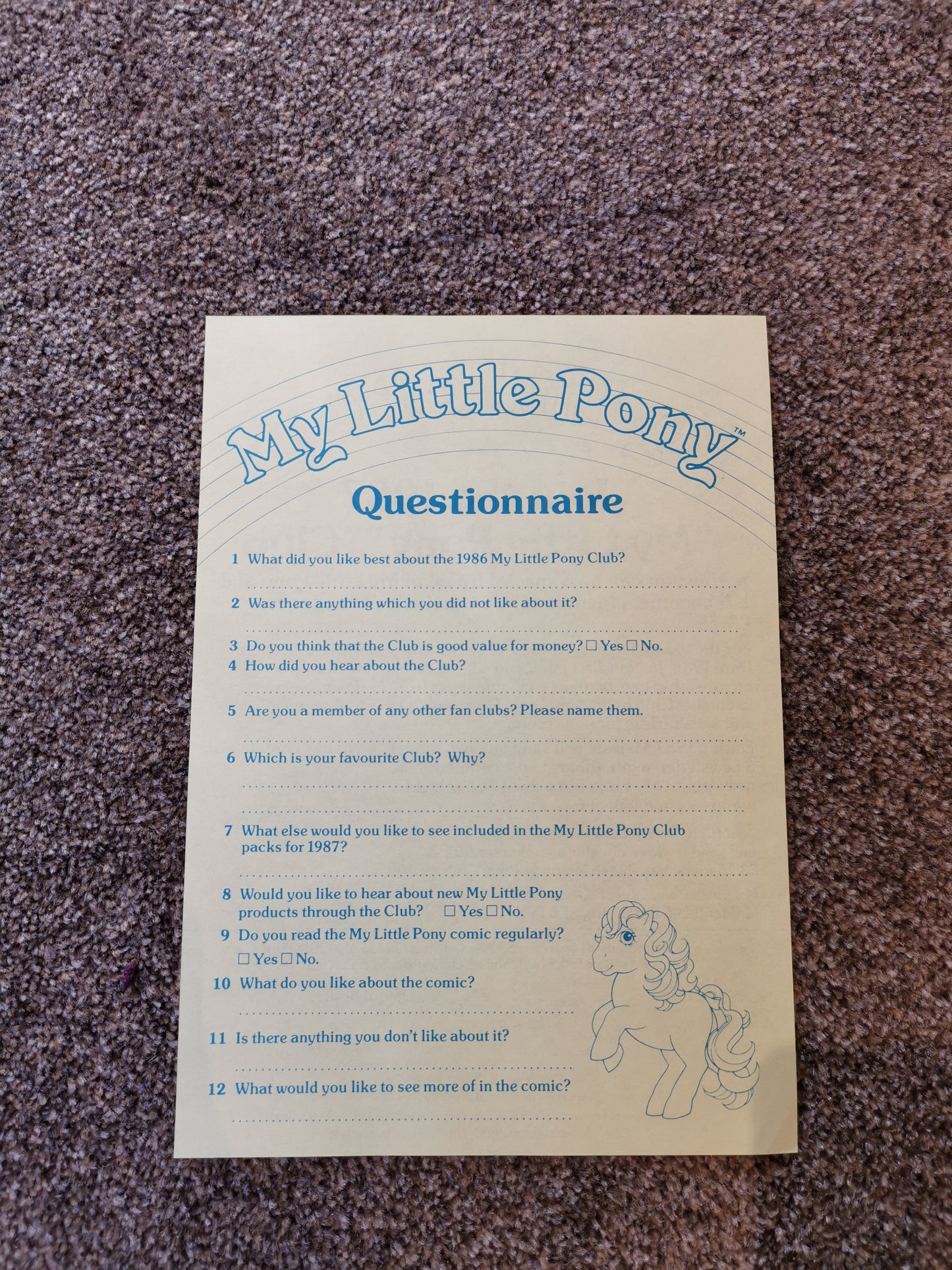 G1 My Little Pony UK Activity Club Yellow Pamphlet - Join the Club 1987