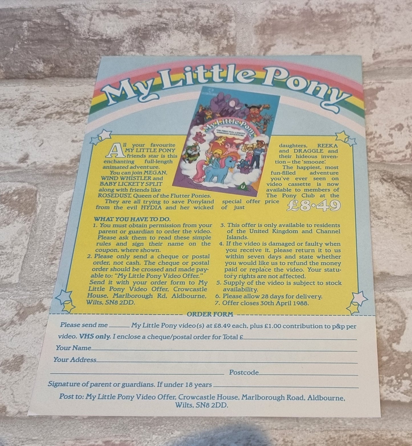 My Little Pony the Movie Video Mail Order Leaflet