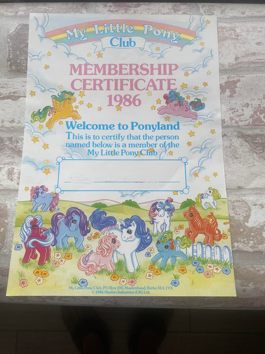Activity Club Membership Certificate 1986
