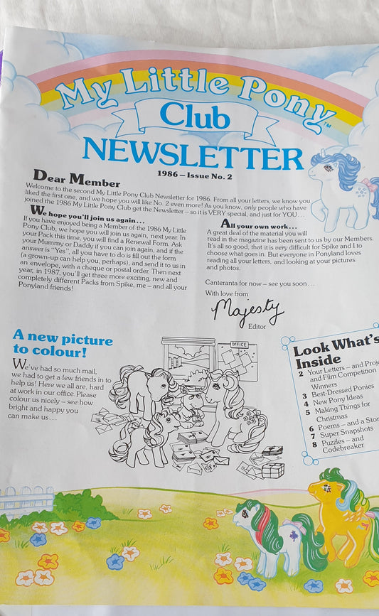 G1 My Little Pony UK Activity Club Newsletter Issue 2 - 1986