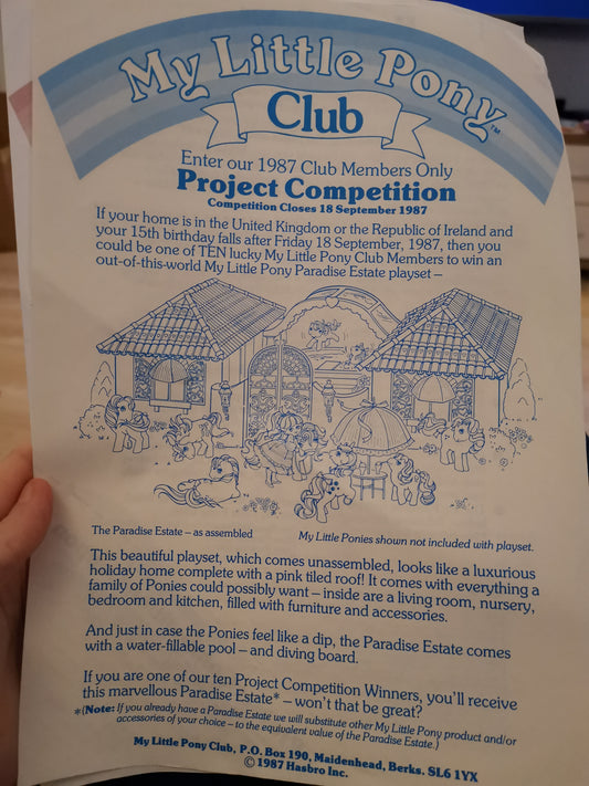 My Little Pony G1 Activity Club Pamphlet - Paradise Estate Competition 1987